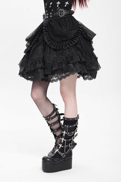 Lolita Skirt - Multi-layered, Black, Buckle Detail, Women's Style, Ruffled - additional product view 4