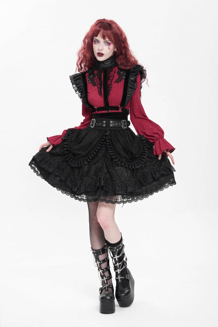 Lolita Skirt - Multi-layered, Black, Buckle Detail, Women's Style, Ruffled - additional product view 5