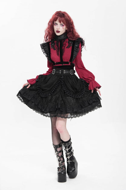Lolita Skirt - Multi-layered, Black, Buckle Detail, Women's Style, Ruffled - additional product view 5