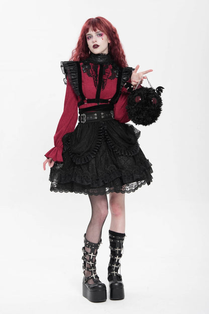 Lolita Skirt - Multi-layered, Black, Buckle Detail, Women's Style, Ruffled - additional product view 6