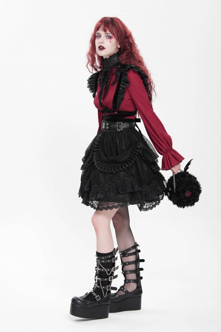 Lolita Skirt - Multi-layered, Black, Buckle Detail, Women's Style, Ruffled - additional product view 7