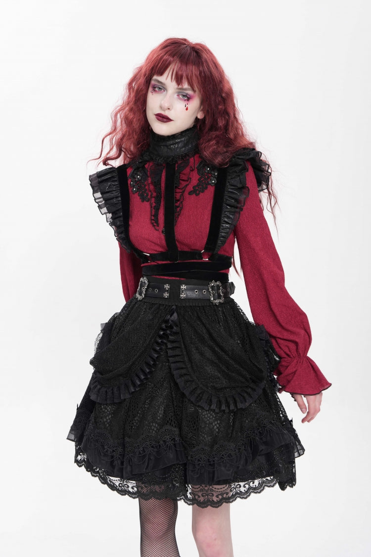 Lolita Skirt - Multi-layered, Black, Buckle Detail, Women's Style, Ruffled - additional product view 8