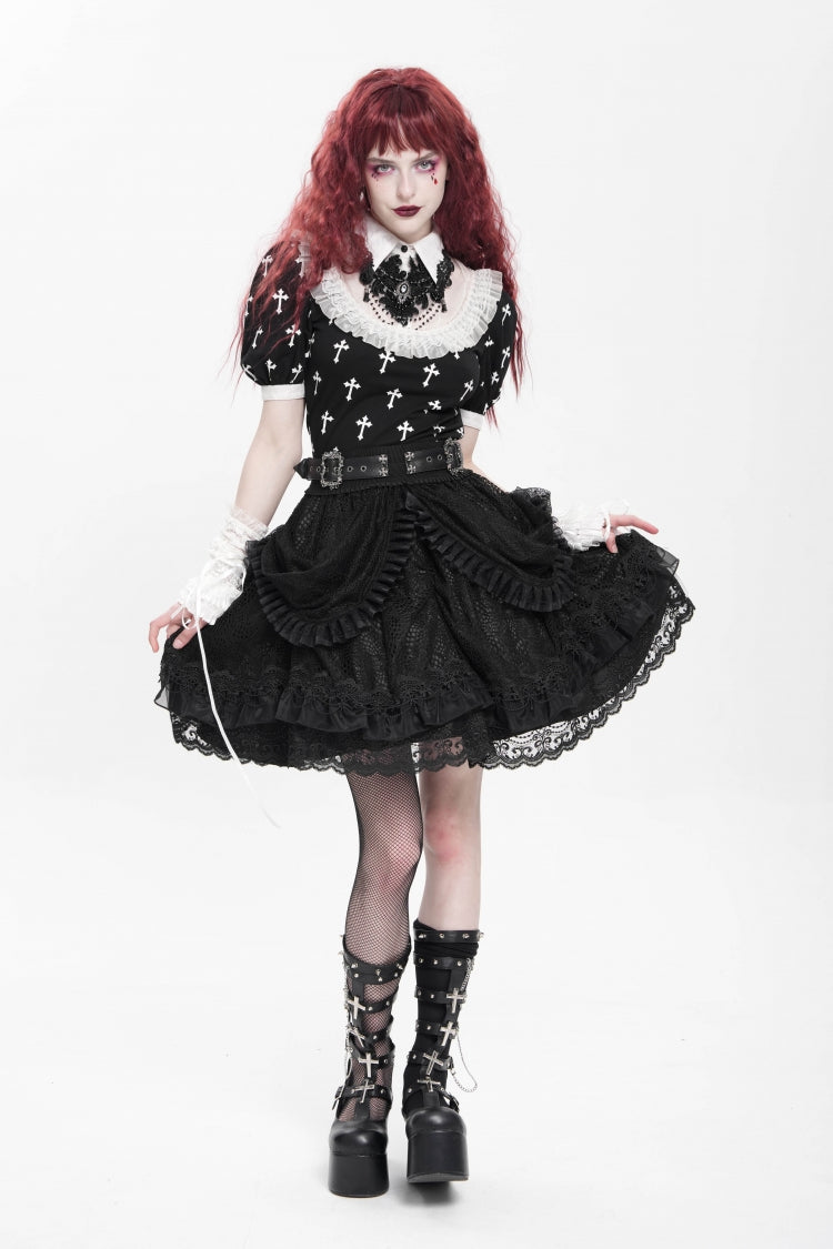 Lolita Skirt - Multi-layered, Black, Buckle Detail, Women's Style, Ruffled - additional product view 11