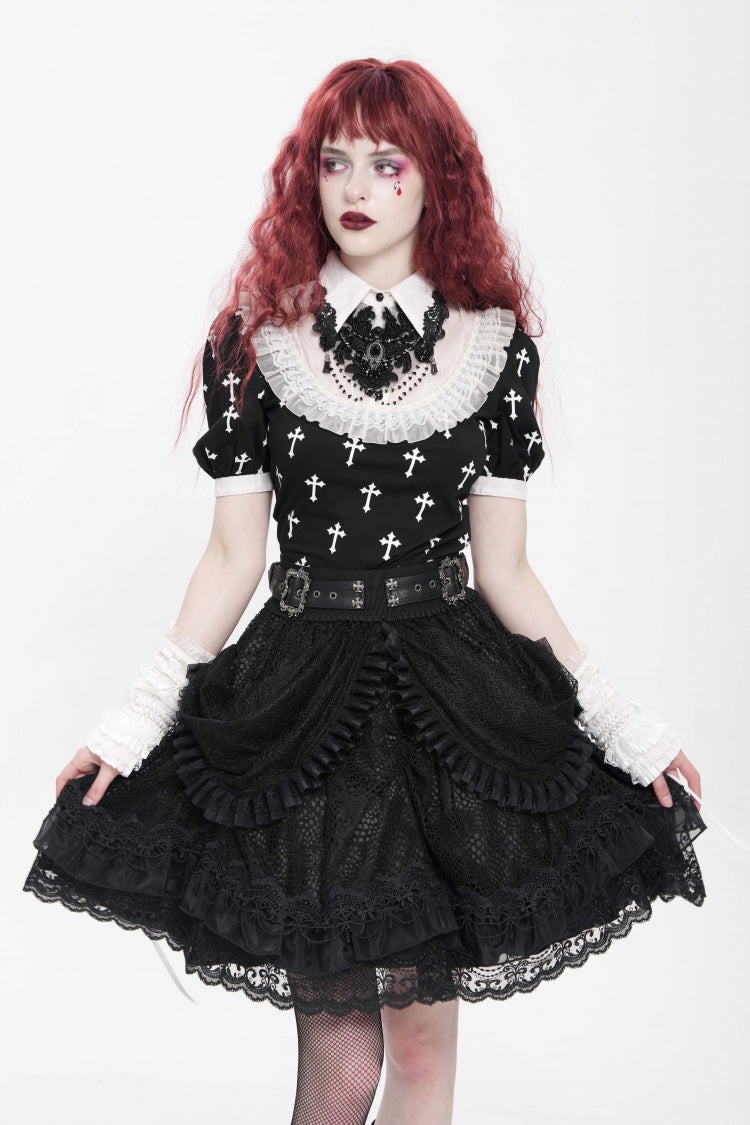 Lolita Skirt - Multi-layered, Black, Buckle Detail, Women's Style, Ruffled - additional product view 12