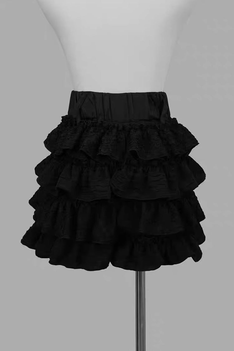 Lolita Skirt - Multi-layered Ruffle Jirai Kei, 2 Colors, Ruffled, Sweet Style - S Black / M Black / L Black option