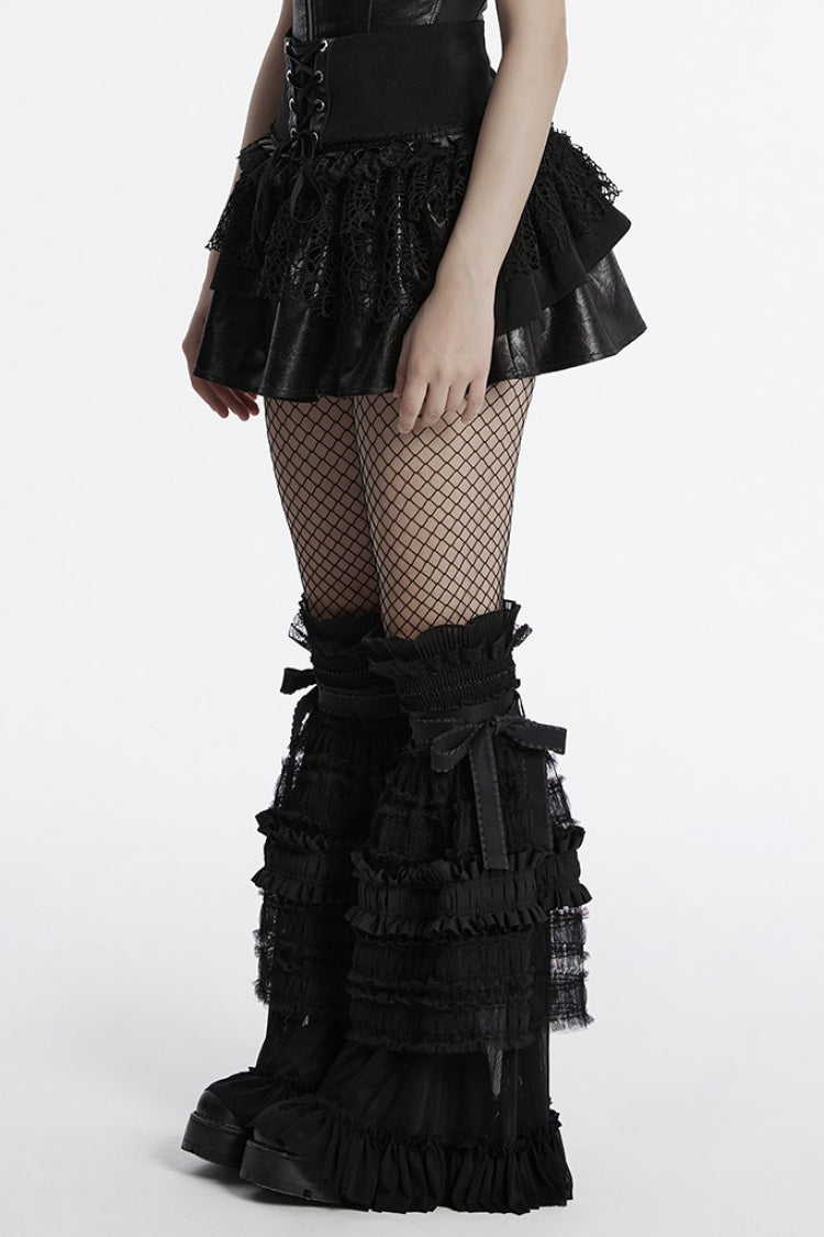 Lolita Skirt - Multi-layered Stitching Lace-up, Black, Women's Style, Punk Style - additional product view 2