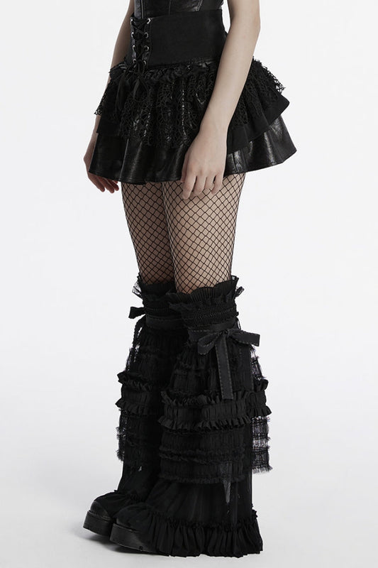 Lolita Skirt - Multi-layered Stitching Lace-up, Black, Women's Style, Punk Style - additional product view 2