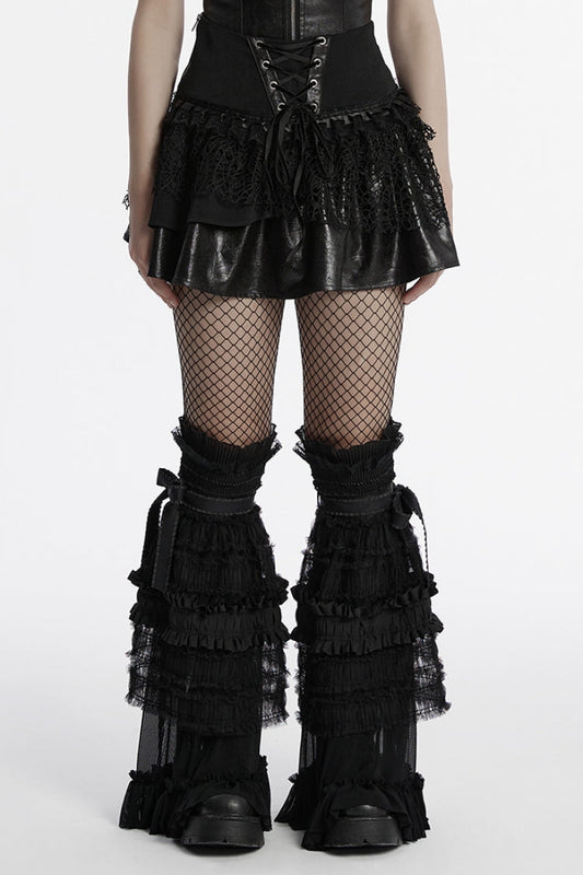 Lolita Skirt - Multi-layered Stitching Lace-up, Black, Women's Style, Punk Style - main product image