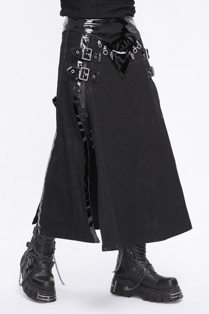 Lolita Skirt - Patent Leather Splice Split, Black, Zipper Detail, Buckle Detail - additional product view 3