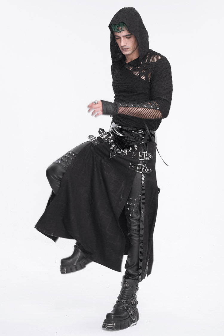 Lolita Skirt - Patent Leather Splice Split, Black, Zipper Detail, Buckle Detail - additional product view 6