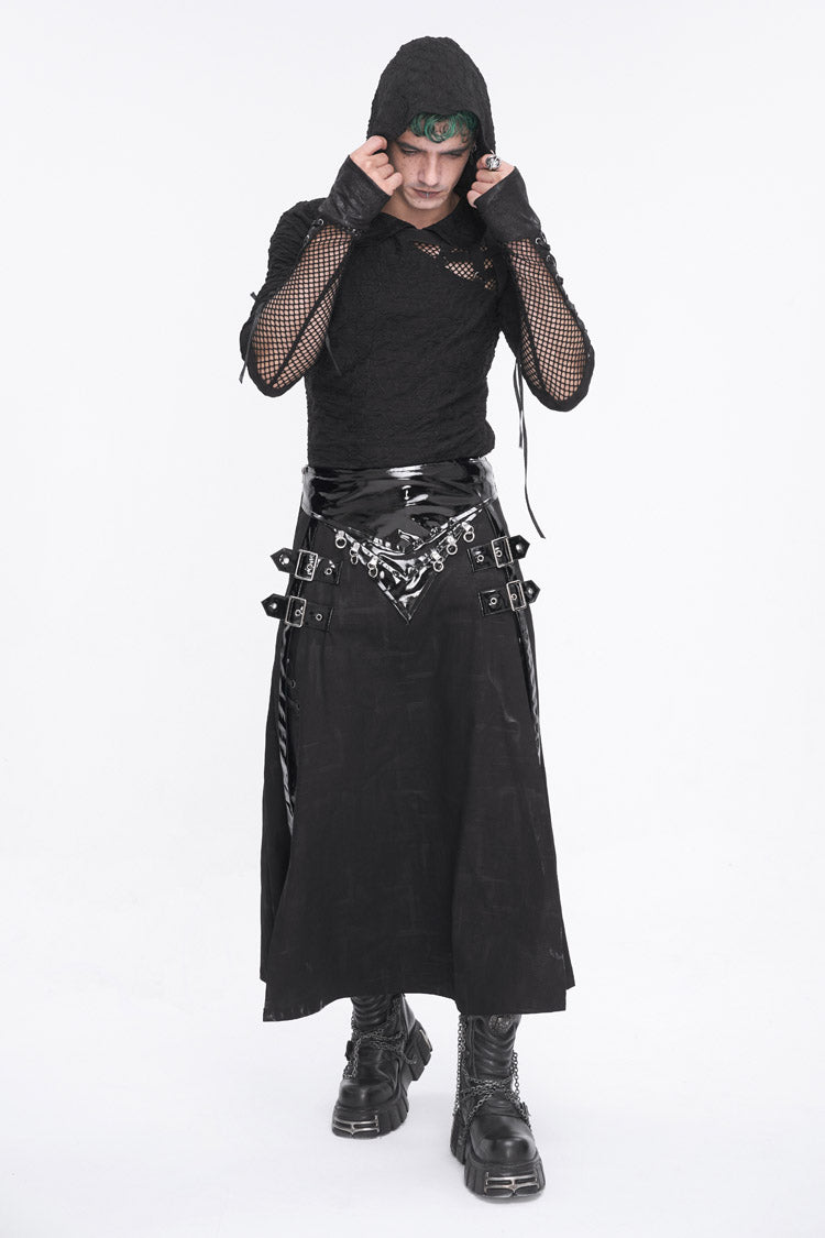 Lolita Skirt - Patent Leather Splice Split, Black, Zipper Detail, Buckle Detail - additional product view 7