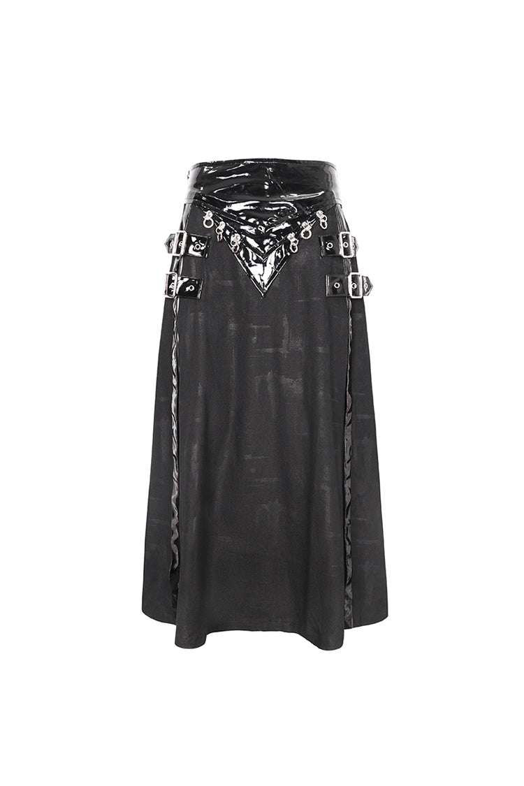 Lolita Skirt - Patent Leather Splice Split, Black, Zipper Detail, Buckle Detail - additional product view 8