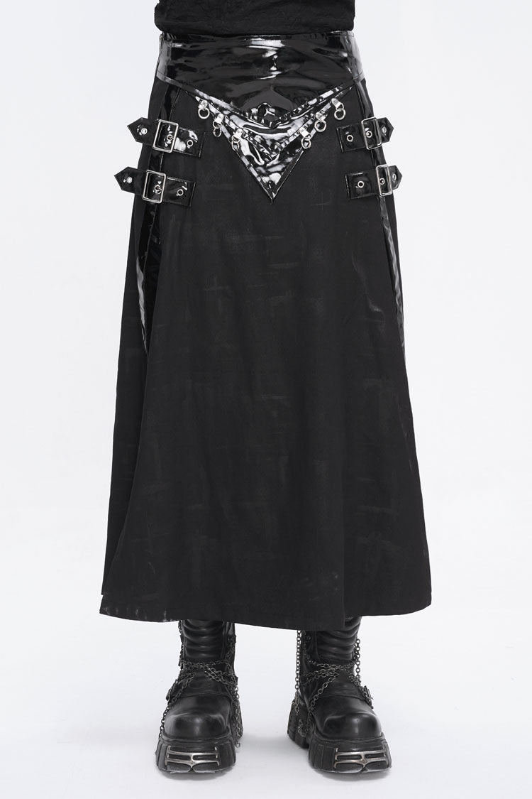 Lolita Skirt - Patent Leather Splice Split, Black, Zipper Detail, Buckle Detail - main product image