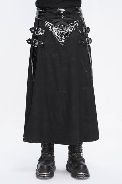 Lolita Skirt - Patent Leather Splice Split, Black, Zipper Detail, Buckle Detail - main product image