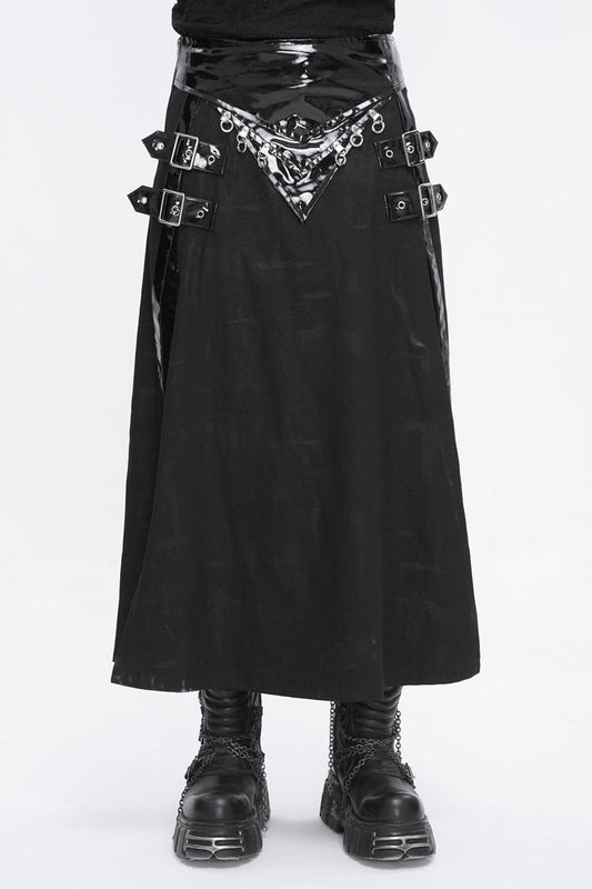 Lolita Skirt - Patent Leather Splice Split, Black, Zipper Detail, Buckle Detail - main product image