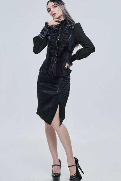 Lolita Skirt - Pattern Leather Button, Black, Zipper Detail, Buckle Detail, Women's Style - additional product view 6