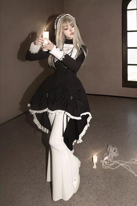 Lolita Skirt - Peace Prayer, 2 Colors, Long Sleeves, Gothic Style, Bow Detail - additional product view 2
