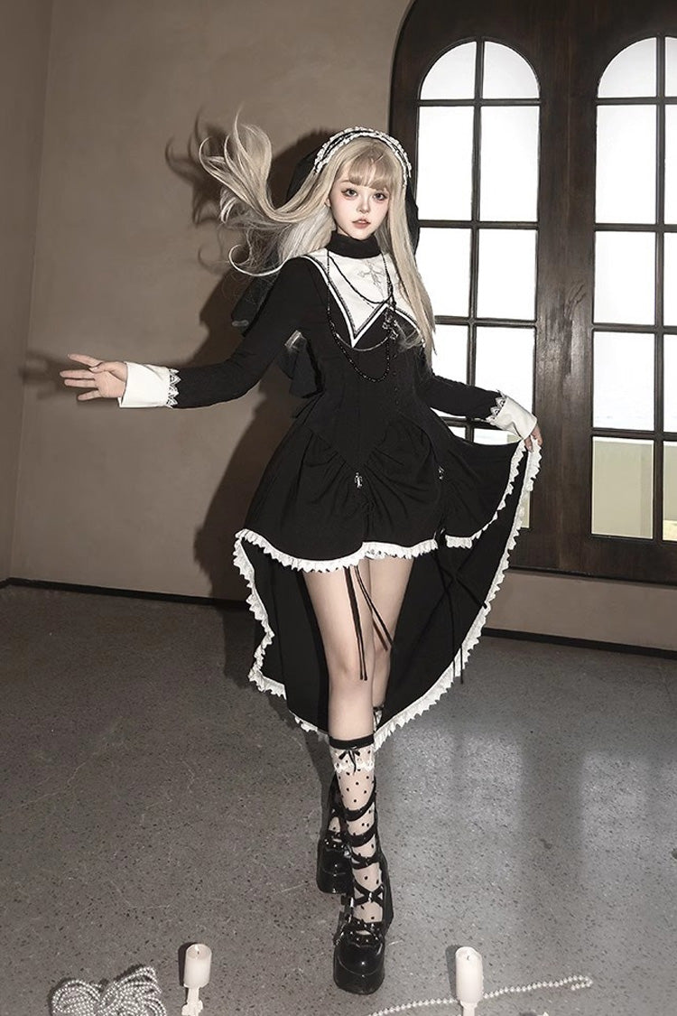 Lolita Skirt - Peace Prayer, 2 Colors, Long Sleeves, Gothic Style, Bow Detail - additional product view 4