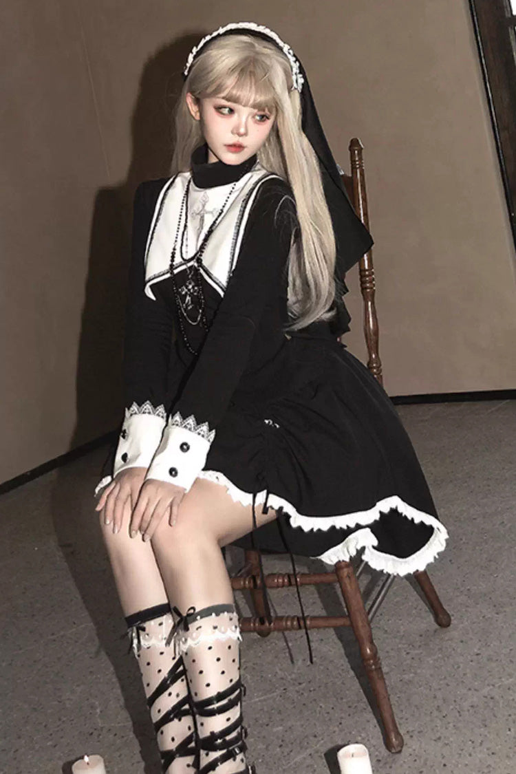 Lolita Skirt - Peace Prayer, 2 Colors, Long Sleeves, Gothic Style, Bow Detail - additional product view 5