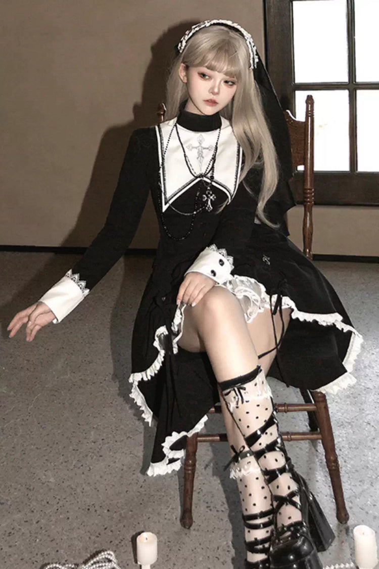 Lolita Skirt - Peace Prayer, 2 Colors, Long Sleeves, Gothic Style, Bow Detail - additional product view 6
