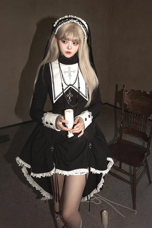 Lolita Skirt - Peace Prayer, 2 Colors, Long Sleeves, Gothic Style, Bow Detail - main product image