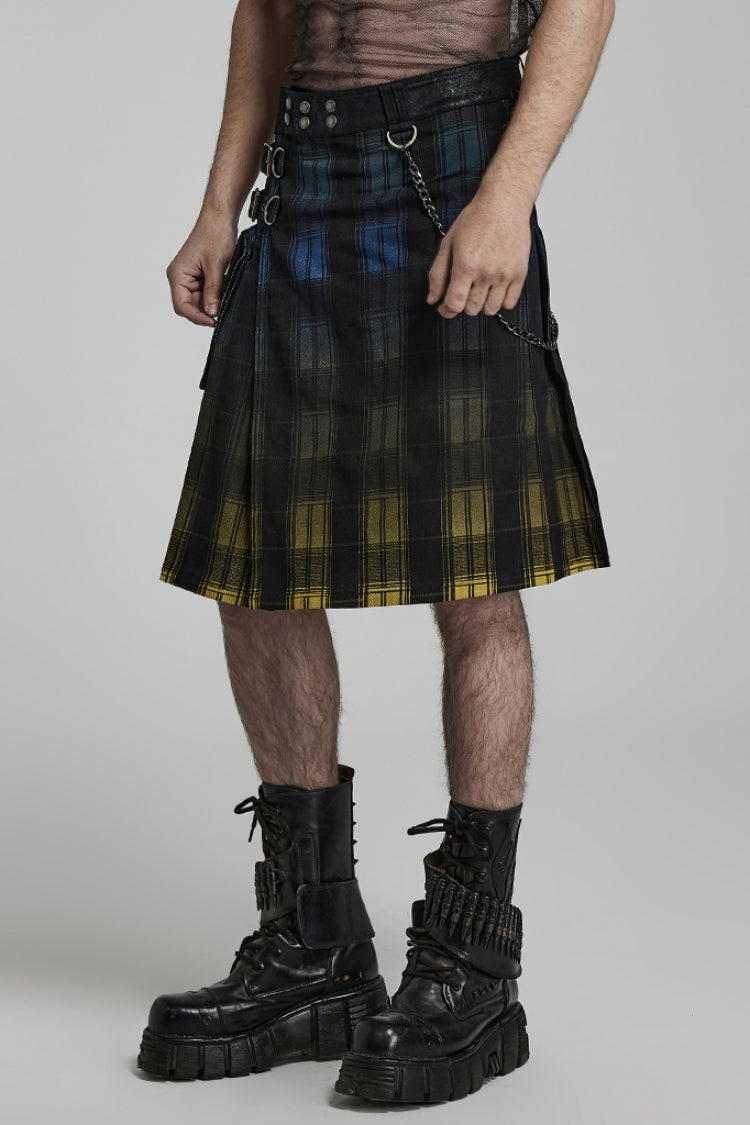 Lolita Skirt - Plaid Print Gradient Stitching, 2 Colors, Plaid, Men's Style, Adjustable - additional product view 2