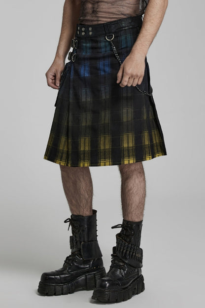 Lolita Skirt - Plaid Print Gradient Stitching, 2 Colors, Plaid, Men's Style, Adjustable - additional product view 2