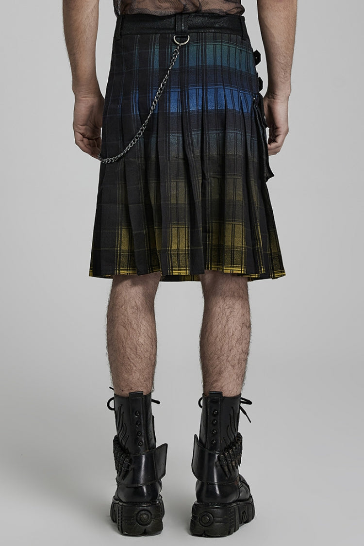 Lolita Skirt - Plaid Print Gradient Stitching, 2 Colors, Plaid, Men's Style, Adjustable - additional product view 3