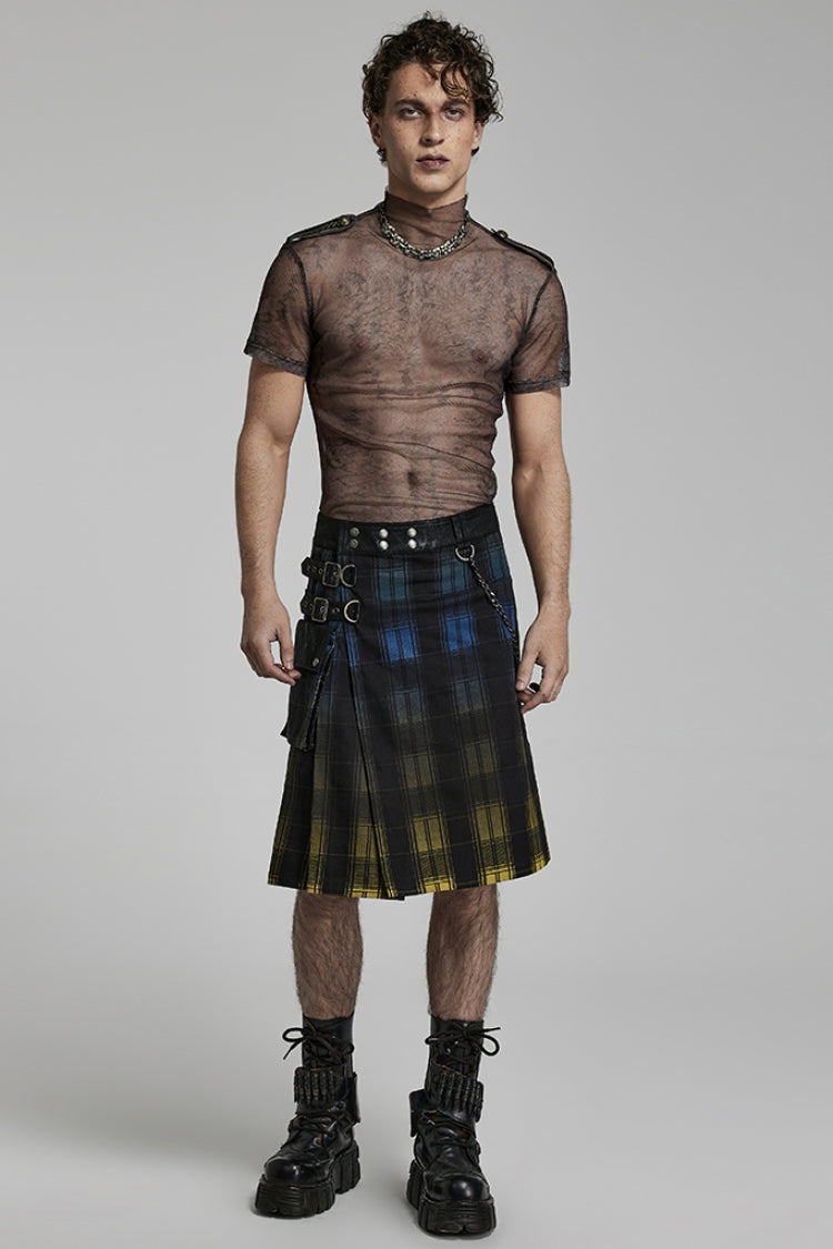 Lolita Skirt - Plaid Print Gradient Stitching, 2 Colors, Plaid, Men's Style, Adjustable - additional product view 4