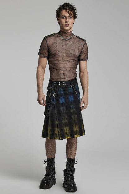 Lolita Skirt - Plaid Print Gradient Stitching, 2 Colors, Plaid, Men's Style, Adjustable - additional product view 4