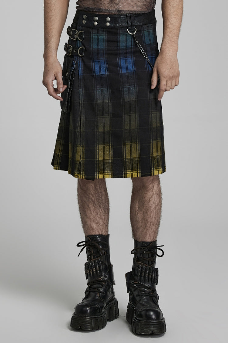 Lolita Skirt - Plaid Print Gradient Stitching, 2 Colors, Plaid, Men's Style, Adjustable - main product image