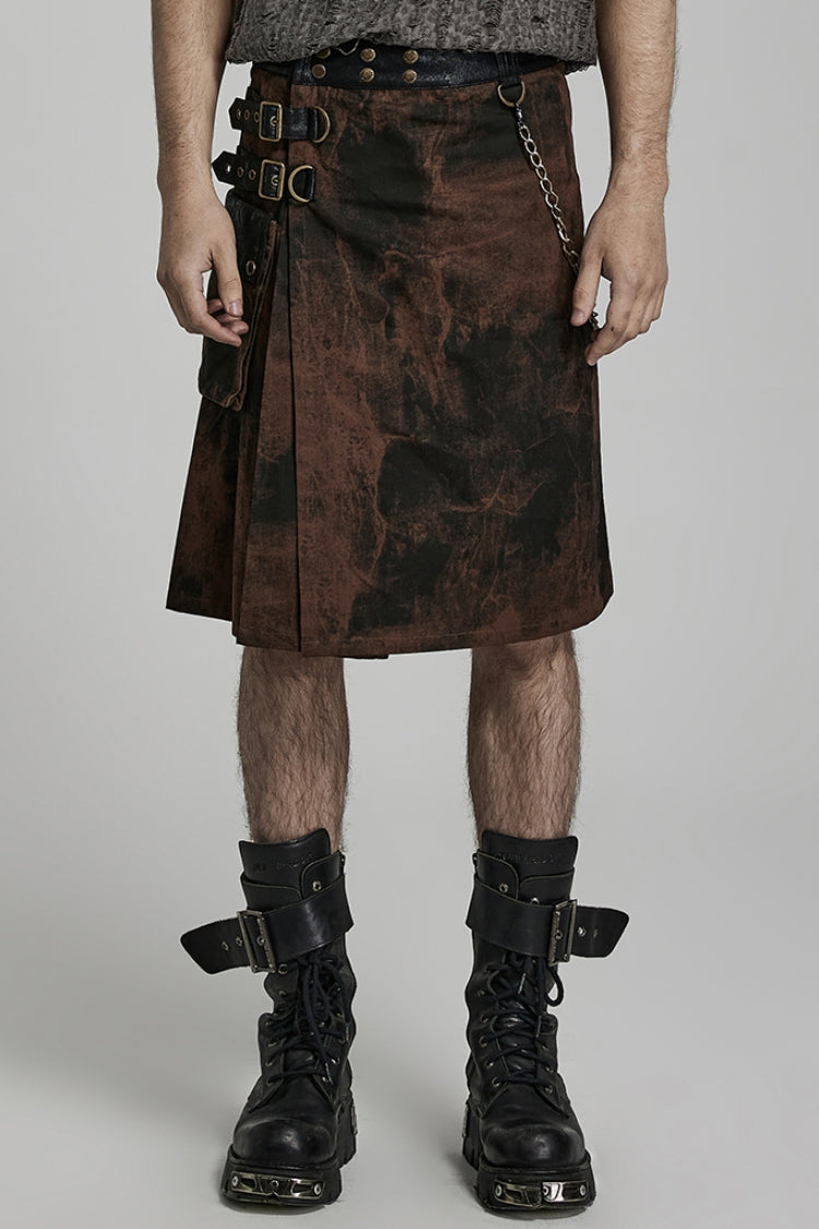 Lolita Skirt - Plaid Print Gradient Stitching, 2 Colors, Plaid, Men's Style, Adjustable - S Black/Coffee / M Black/Coffee / L Black/Coffee option