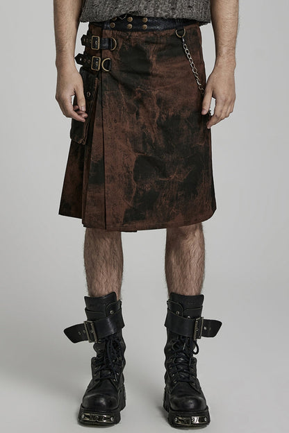 Lolita Skirt - Plaid Print Gradient Stitching, 2 Colors, Plaid, Men's Style, Adjustable - S Black/Coffee / M Black/Coffee / L Black/Coffee option