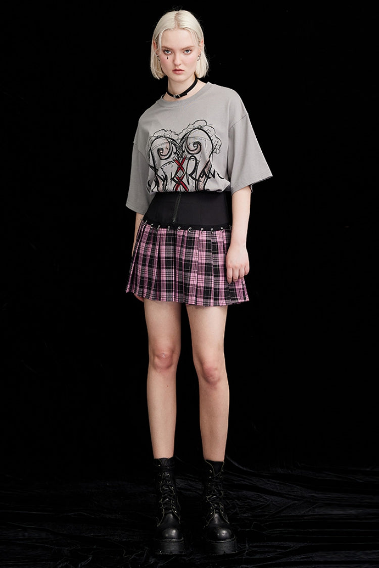Lolita Skirt - Plaid Striped Print, Pink, Plaid, Striped, Women's Style - additional product view 4