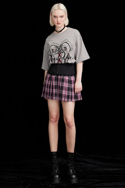 Lolita Skirt - Plaid Striped Print, Pink, Plaid, Striped, Women's Style - additional product view 4
