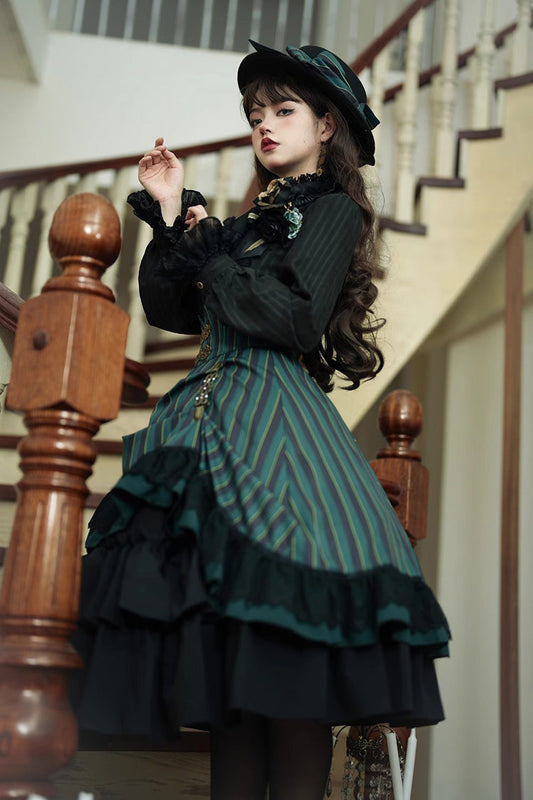 Lolita Skirt - Point Manor Multi-layer Striped, 4 Colors, Striped, High Waist - additional product view 2