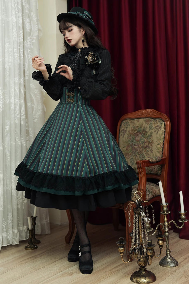 Lolita Skirt - Point Manor Multi-layer Striped, 4 Colors, Striped, High Waist - additional product view 3