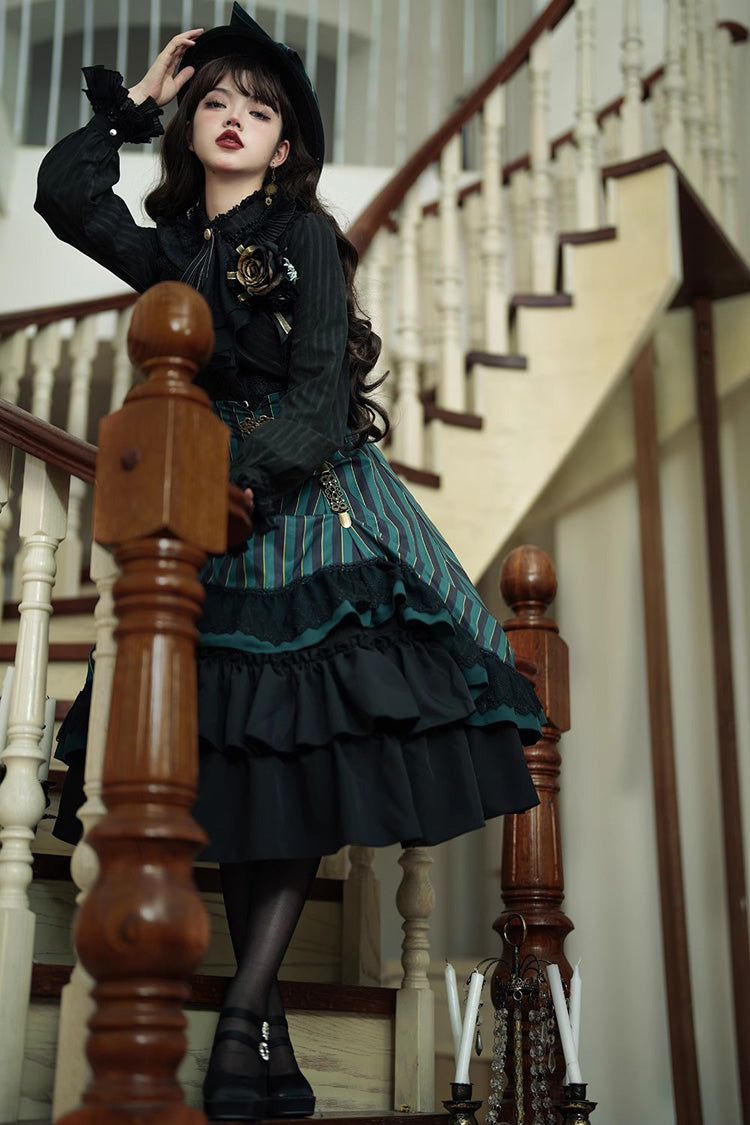 Lolita Skirt - Point Manor Multi-layer Striped, 4 Colors, Striped, High Waist - additional product view 4