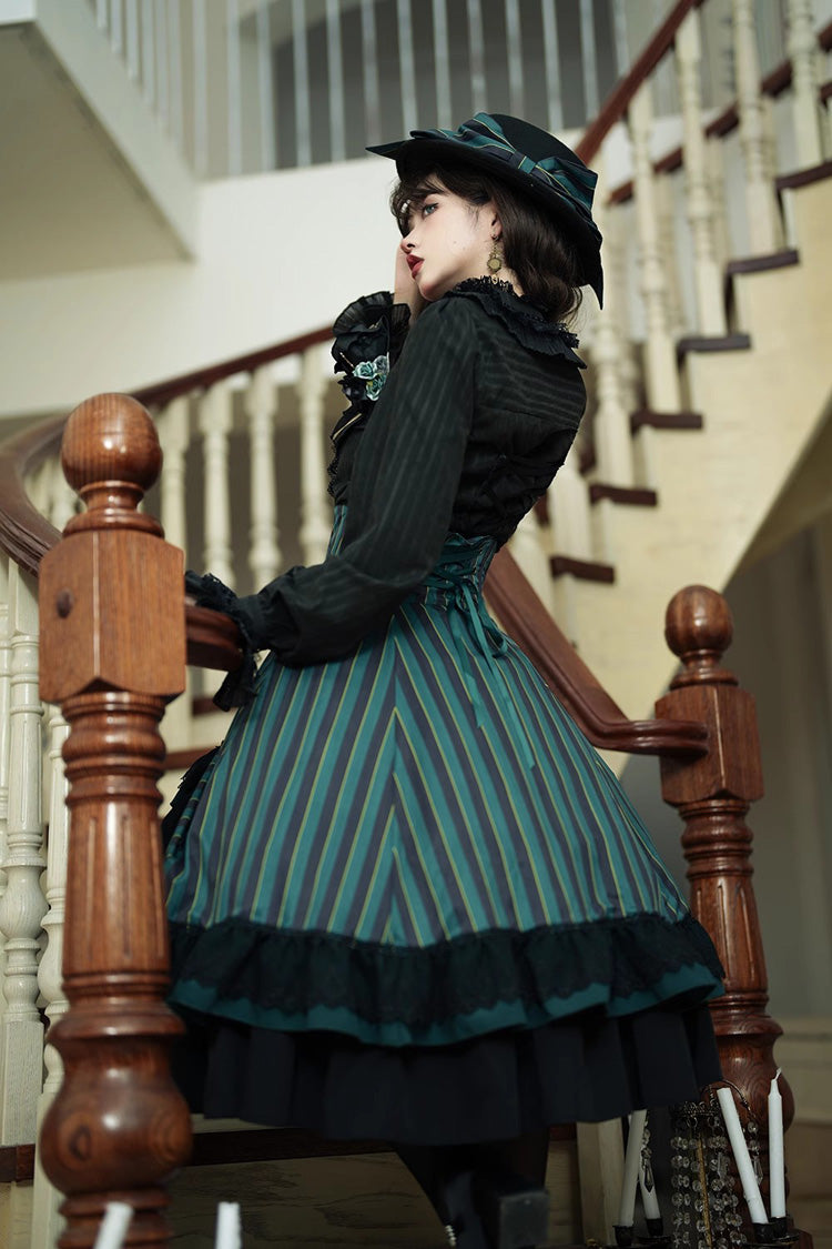 Lolita Skirt - Point Manor Multi-layer Striped, 4 Colors, Striped, High Waist - additional product view 5