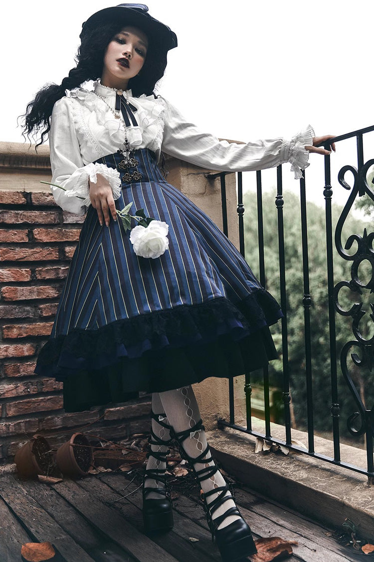 Lolita Skirt - Point Manor Multi-layer Striped, 4 Colors, Striped, High Waist - additional product view 9