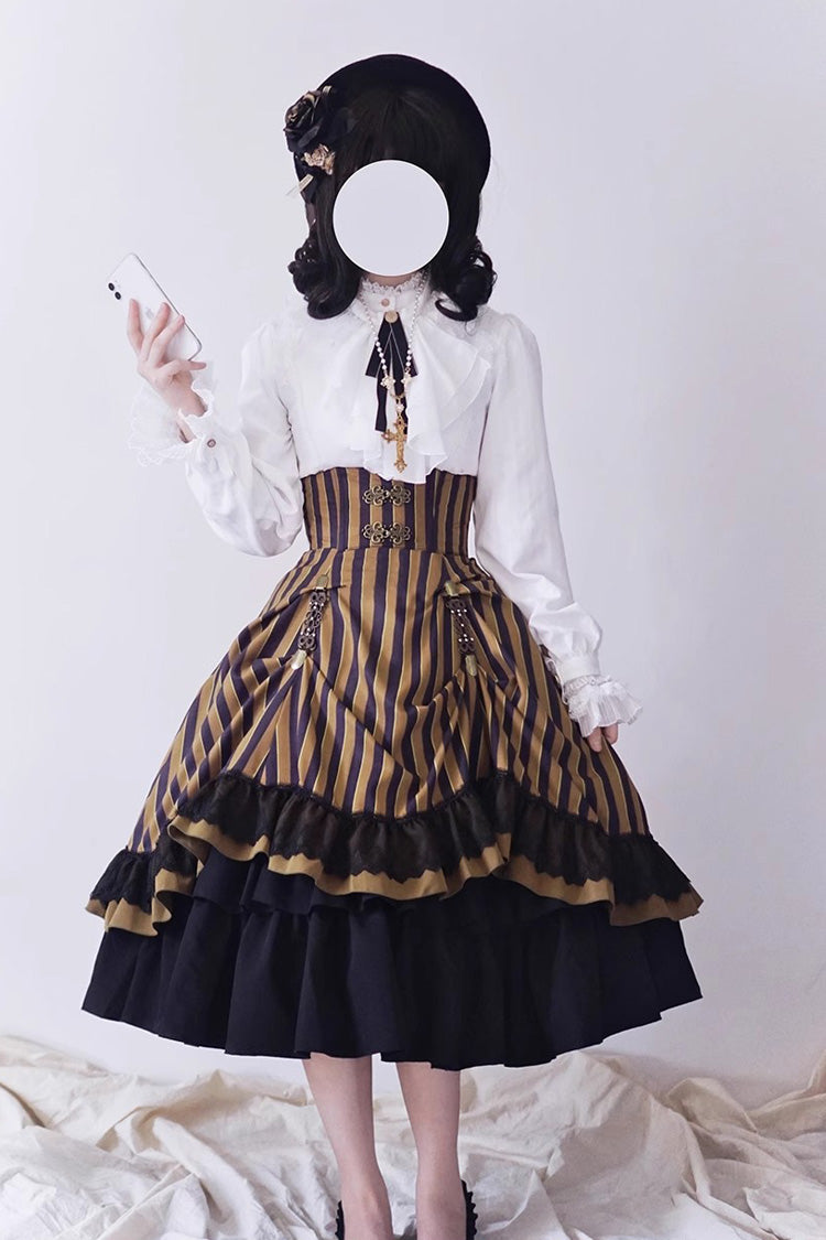 Lolita Skirt - Point Manor Multi-layer Striped, 4 Colors, Striped, High Waist - additional product view 12