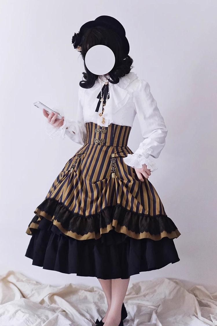Lolita Skirt - Point Manor Multi-layer Striped, 4 Colors, Striped, High Waist - additional product view 13