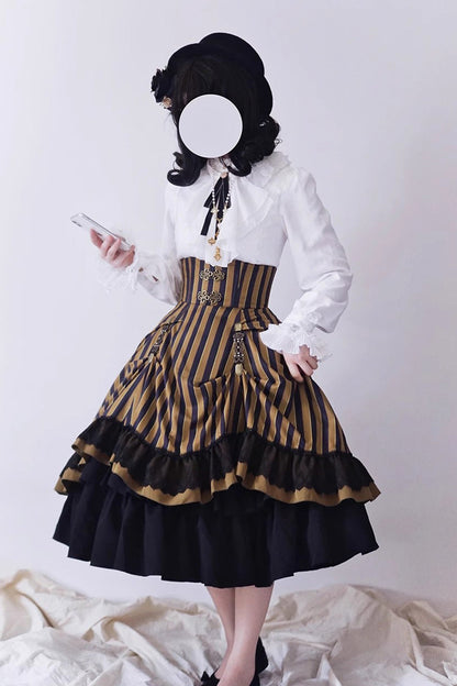 Lolita Skirt - Point Manor Multi-layer Striped, 4 Colors, Striped, High Waist - additional product view 13