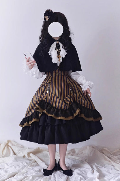 Lolita Skirt - Point Manor Multi-layer Striped, 4 Colors, Striped, High Waist - additional product view 15