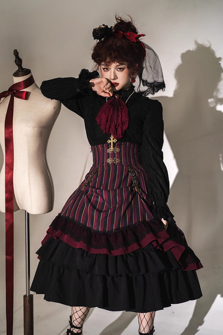 Lolita Skirt - Point Manor Multi-layer Striped, 4 Colors, Striped, High Waist - additional product view 16