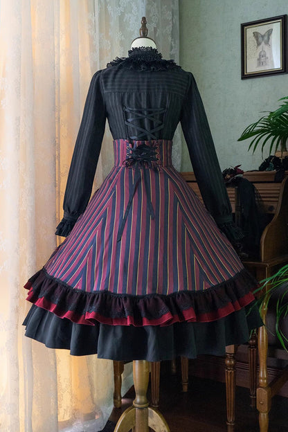 Lolita Skirt - Point Manor Multi-layer Striped, 4 Colors, Striped, High Waist - additional product view 27