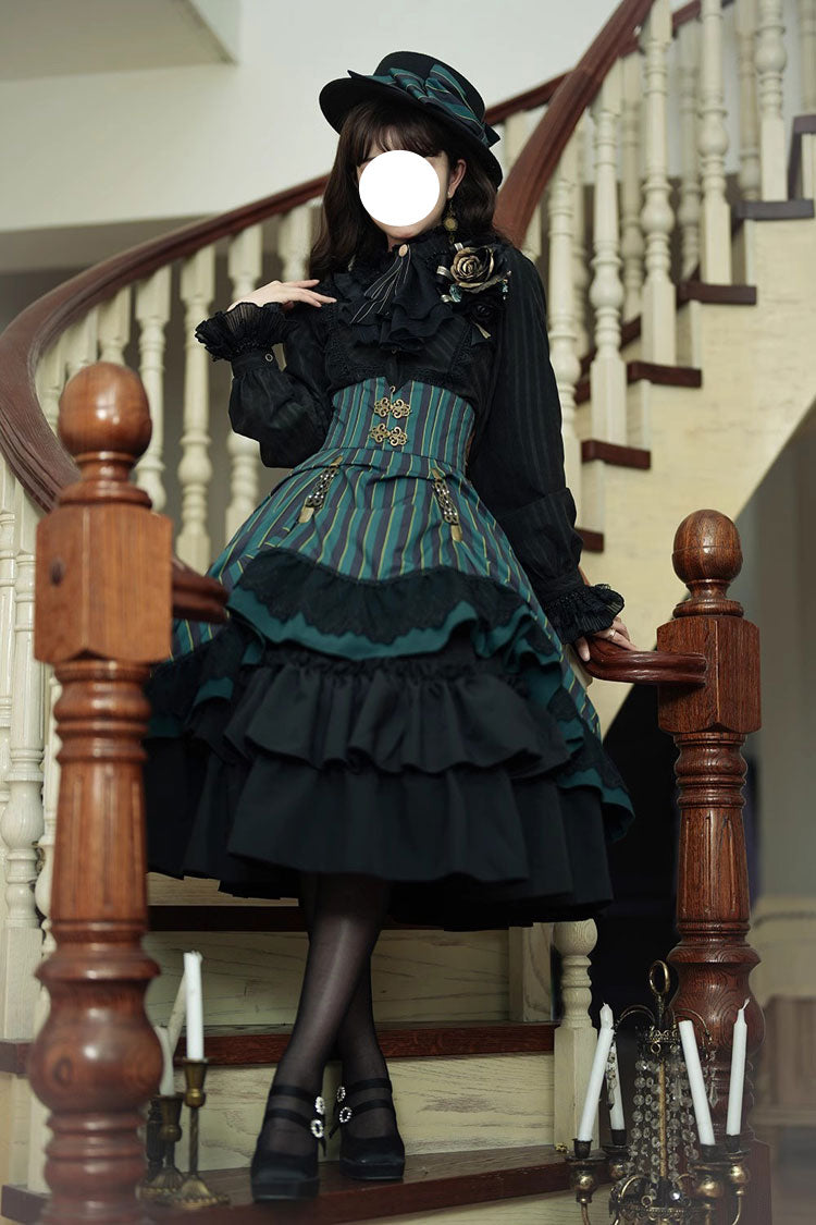 Lolita Skirt - Point Manor Multi-layer Striped, 4 Colors, Striped, High Waist - main product image