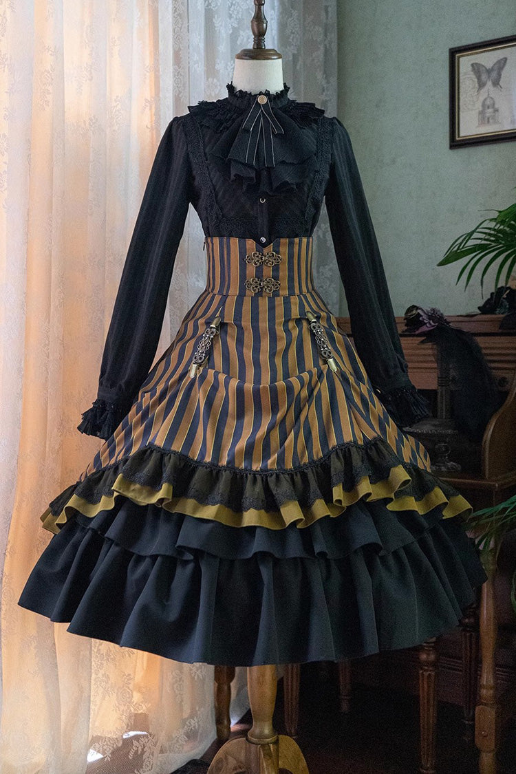 Lolita Skirt - Point Manor Multi-layer Striped, 4 Colors, Striped, High Waist - XS Yellow / S Yellow / M Yellow option