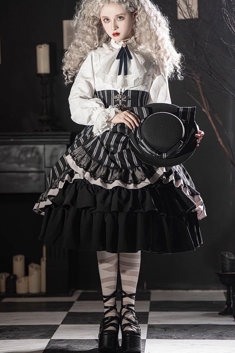 Lolita Skirt - Point Manor Multi-layer Striped, Black, Striped, Printed, Gothic Style - additional product view 2