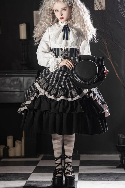 Lolita Skirt - Point Manor Multi-layer Striped, Black, Striped, Printed, Gothic Style - additional product view 2